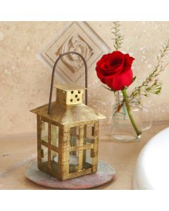 Vintage Antique Gold Distressed Lantern - Small