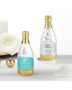 Personalized Gold Metallic Champagne Bottle Favor Container - Anniversary (Set of 12)