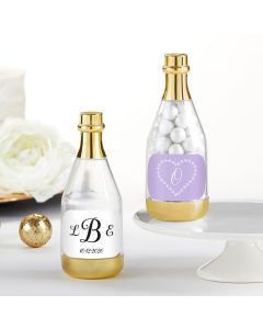 Personalized Gold Metallic Champagne Bottle Favor Container - Monogram (Set of 12)