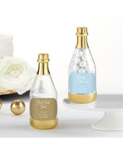 Personalized Gold Metallic Champagne Bottle Favor Container - Wedding (Set of 12)