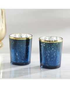 Blue Mercury Glass Tea Light Holder (Set of 4)