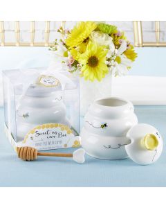 Sweet as Can Bee Ceramic Honey Pot with Wooden Dipper - Large