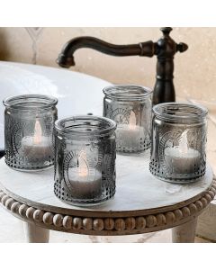 Vintage Smoke Gray Glass Tea Light Holder (Set of 8)