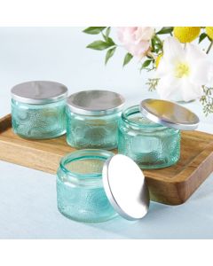 Garden Blooms Glass Tea Light Holder - Blue (Set of 4)