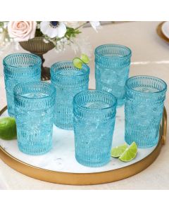 13 oz. Vintage Textured Aqua Drinkware (Set of 6)
