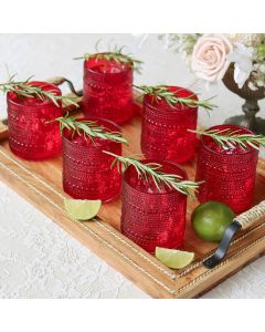 10 oz. Textured Beaded Red Old Fashion Drinking Glasses (Set of 6)