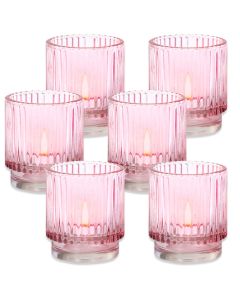 Ribbed Pink Glass Votive Candle Holder (Set of 6)