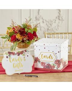 Burgundy Blush Floral Collapsible Card Box