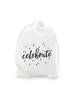 "celebrate" Print Muslin Drawstring Favor Bag - Medium