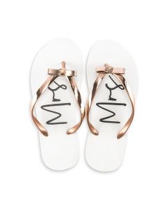 Women’s White & Rose Gold Flip-Flops with Bow - Mrs White