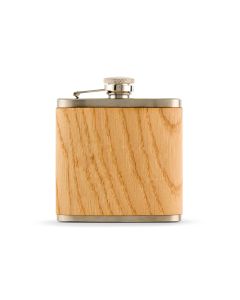 Oak Wood Wrapped Stainless Steel Hip Flask