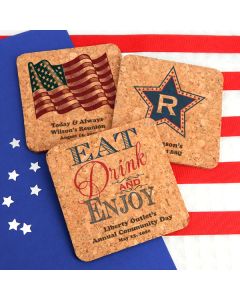 Patriotic Square Cork Coasters