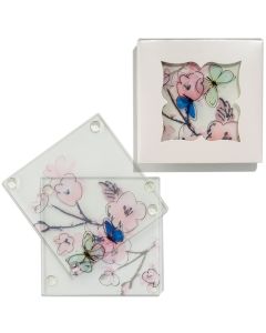 Hand Drawn Floral Glass Coaster Set