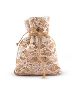 Rustic Chic Burlap And Lace Drawstring Favor Bag (pkgs of 12)