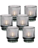 Ribbed Smoke Gray Glass Votive Candle Holder (Set of 6)