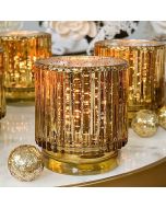 Ribbed Gold Glass Votive Candle Holder (Set of 6)