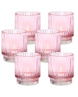 Ribbed Pink Glass Votive Candle Holder (Set of 6)