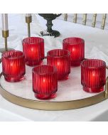 Ribbed Red Glass Votive Candle Holder (Set of 6)