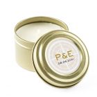 Personalized Gold Tin Candle Wedding Favor - Vintage Travel 3oz