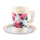 Paper Teacups With Handles & Saucers - Modern Floral - Set Of 8