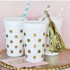 White & Gold Polka Dot Party Cups w/Lids (set of 25)