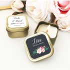 Personalized Floral Garden Gold Square Candle Tins