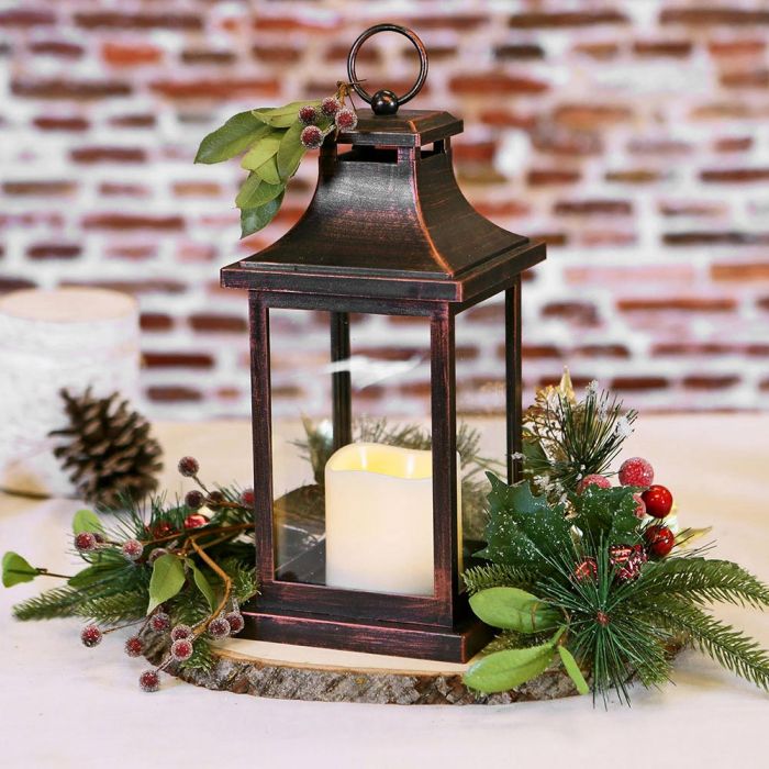 LED Vintage Decorative Copper Lantern - Hampton