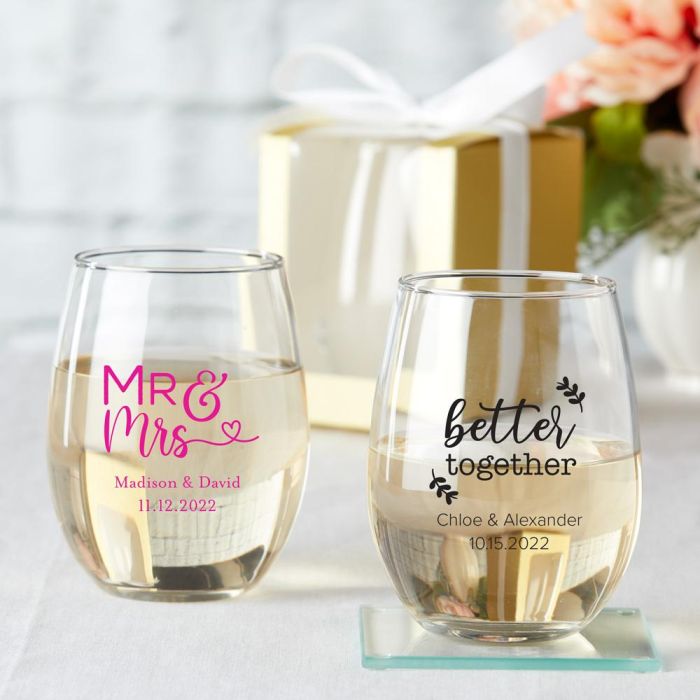 Holiday Cheer Set of 4 Stemless Wine Glasses with Christmas Icons