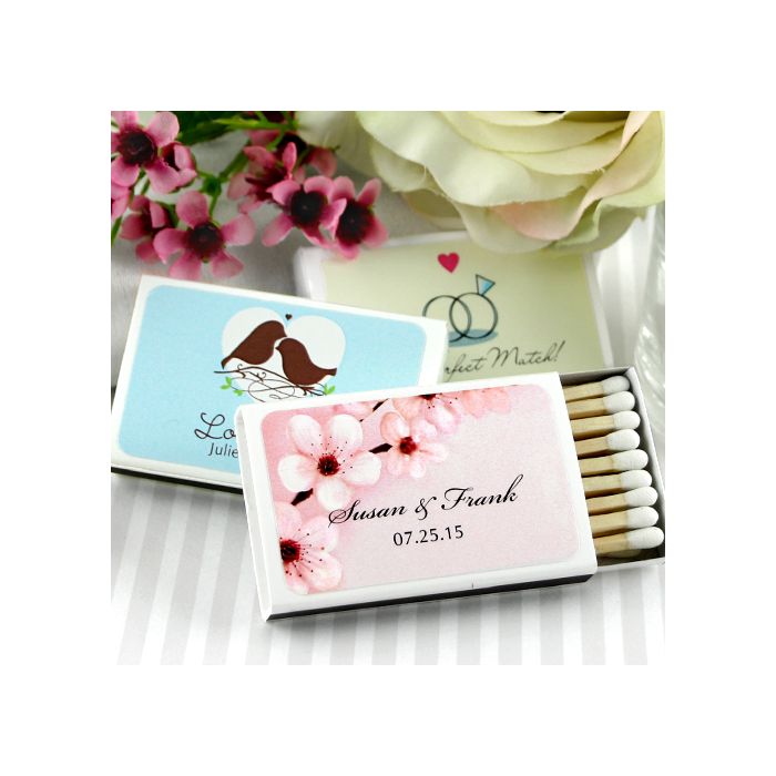 50 Personalized White Cover Wooden Match Boxes Matches