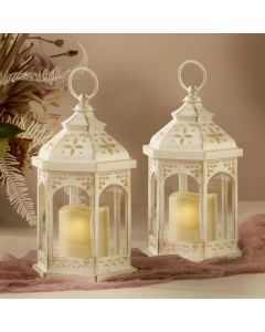 LED White Hexagon Distressed Lantern (Set of 2)