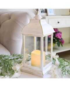 LED Vintage Decorative Distressed White Lantern - Manchester