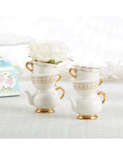 Tea Time Whimsy Ceramic Bud Vase (Set of 2)