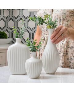 White Textured Ceramic Minimalist Vase (Set of 3)