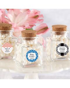 "Petite Treat" Personalized Square Glass Favor Jar with Cork Stopper (Set of 12)