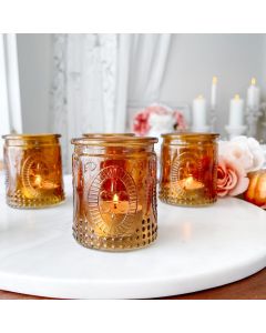 Vintage Amber Glass Tea Light Holder (Set of 4) 