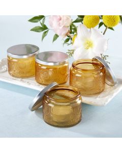 Garden Blooms Glass Tea Light Holder - Amber (Set of 4)