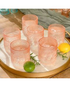 10 oz. Textured Beaded Rose Gold Old Fashion Drinking Glasses (Set of 6)