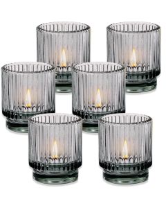 Ribbed Smoke Gray Glass Votive Candle Holder (Set of 6)