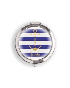 Designer Compact Mirror - Anchor On Stripes Print