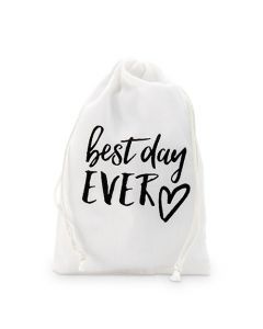"best Day Ever" Print Muslin Drawstring Favor Bag - Medium (12)