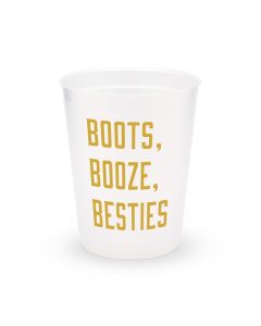 Personalized Frosted Plastic Party Cups - Boots, Booze, Besties - Set of 8