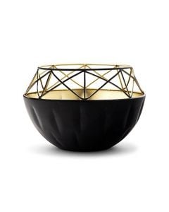 Short Round Geo Metal Candle Holder - Black With Gold Interior