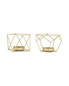 Small Geo Metal Tealight Candle Holder Set Of 2 - Gold