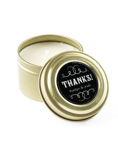 Personalized Gold Tin Candle Wedding Favor - Chalkboard 3oz