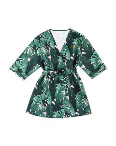 Personalized Embroidered Junior Bridesmaid Tropical Satin Robe with Pockets - Banana Leaf