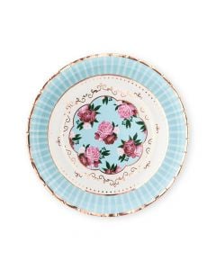 Large Round Disposable Paper Party Plates - Modern Floral Tea Party - Set Of 8
