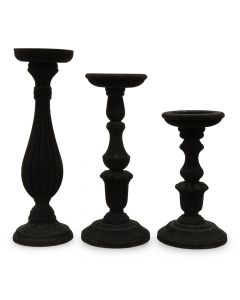 3-Piece Tiered Velvet Spindle Candle Holder Set - Black