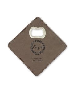 Personalized Faux Leather Drink Coaster Favor with Bottle Opener