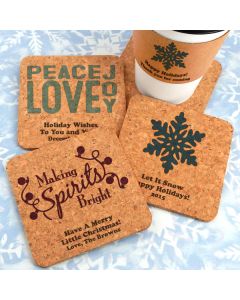 Personalized Holiday Square Cork Coasters