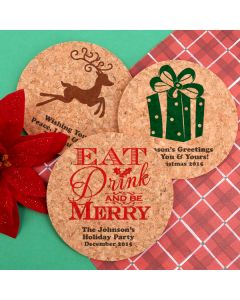 Personalized Holiday Round Cork Coasters